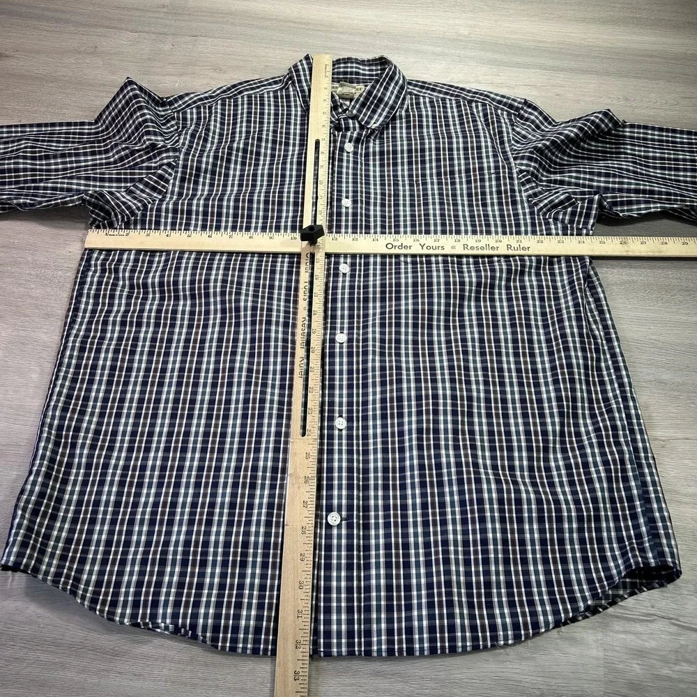 Duluth Trading Wrinklefighter Shirt Mens Large Blue Plaid Button Down Cotton